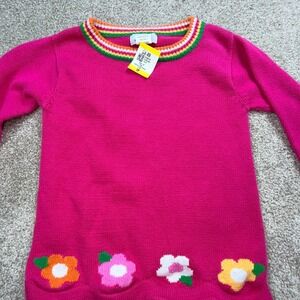 Florence Eiseman Girls Pink Cotton Floral Knit Sweater Rainbow Trim Size 6 F4192